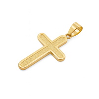Colgante de Cruz Cristiana de Oro de 14K, Grande, Redondeado, Hecho a Mano, Pulido, Amarillo, Unisex, Sin Níquel, Sin Plomo, Elegante Regalo