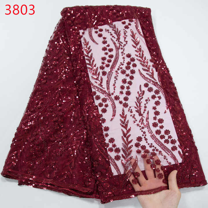 3803 Luxury Mesh Sequins Beads Lace Fabric French Embroidery 2024 High Quality Beaded Lace Fabric for Women Wedding Bridal Dress