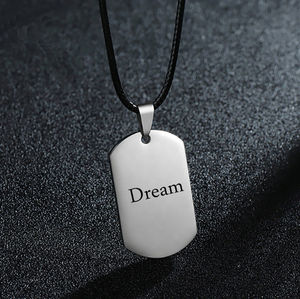 Pendentif de haute qualité en acier inoxydable avec gravure laser personnalisée, image et lettrage, sur cordon en cuir et petite chaîne - Product Image 2