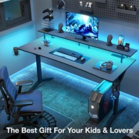 Table de jeu au design moderne et luxueux, éclairage LED de 55 pouces et prise de courant, table de jeu pour ordinateur, support pour moniteur, facile à assembler