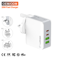 LDNIO A4403C-1 Pengisi Daya Portabel Ringkas 20W Dual USB-C + Dual USB-A Port Pengisi Daya Ponsel Pengisi Daya Perjalanan Dengan Kabel Pengisi Daya 1M