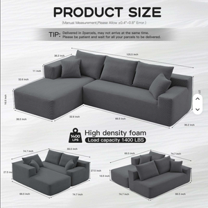 Modern Ribbed Compression <b>Sofa</b> L Shape Sectional Couch Fabric Upholstered Modular Lounge <b>Set</b> for Living Room - Product Image 4
