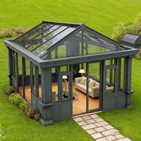 Véranda en aluminium sur mesure de style moderne, préfabriquée, quatre saisons, avec toit rétractable et porte transparente pour jardin