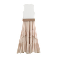 Robe d'été 2026 nouvelle collection pour femme, sans manches, à pois, superposée, avec ceinture décorative et patchwork, modèle 0387156