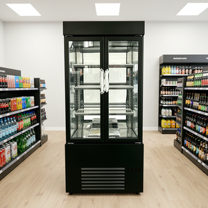 Vitrine réfrigérée commerciale à double <span class=keywords><strong>porte</strong></span> pour pâtisseries, vitrine de présentation réfrigérée pour gâteaux et desserts en verre trempé <span class=keywords><strong>noir</strong></span> - Product Image 4