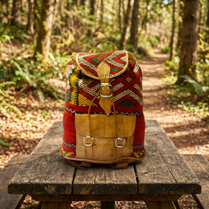 Mochila de Viaje Hecha a Mano con Solapa de Cuero y Cierre de Cremallera, Estilo Clásico Unisex, Material Jacquard, con Ruedas Giratorias - Product Image 3