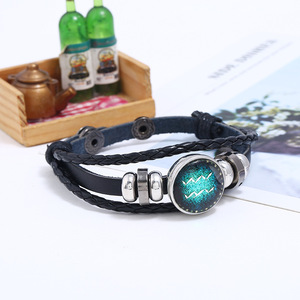 Pulsera Luminosa de Cuero con Signos Zodiacales: Géminis, Leo, Libra, Escorpio, <span class=keywords><strong>Sagitario</strong></span>, 12 Constelaciones, Joyería para Hombre - Product Image 1