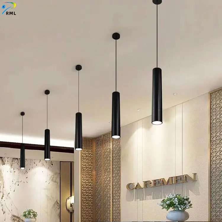 Restaurant aisle office hoisting spotlight modern long tube cylindrical chandeliers pendant lights