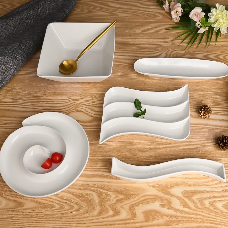 White Kitchen Restaurant Hotel Home Ware Dinning Serving Set Dishes Ceramic Platters And Serving Ware Dinner Set