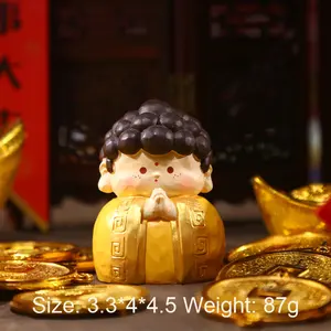 Todos los deseos se hacen realidad Pequeña Hada Adorno tallado en madera Lindo <span class=keywords><strong>Dios</strong></span> Riqueza Fu Lu Shou Buda Artesanía de resina Decoración de escritorio - Product Image 6