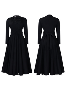 Nuova moda donna <span class=keywords><strong>abito</strong></span> elegante con collo in rilievo a manica lunga <span class=keywords><strong>svasato</strong></span> gonna altalena <span class=keywords><strong>abito</strong></span> con Shirring vita africano - Product Image 5