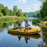Bateau pneumatique MC230-1 de 7,5 pieds pour 2 personnes, en PVC de 0,9 mm, avec plancher en bois, pliable, pour la pêche dans les lacs, les rivières, l'océan, moteur 4HP
