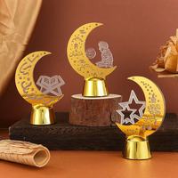 Lampes décoratives en acrylique LED en forme de croissant de lune pour le Ramadan, motifs islamiques, lampes de table, lumière ambiante pour le mois sacré de l'Iftar, bouton remplaçable