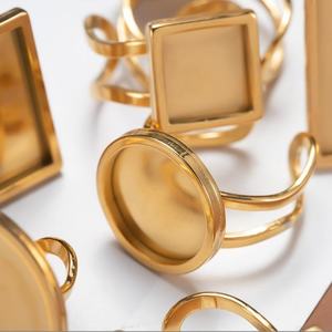 Carré rond ouvert anneau Cabochon camée blanc plateau paramètres de Base pour bricolage anneaux fabrication de bijoux résultats fournitures - Product Image 4