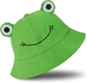 고품질 부드러운 안감이있는 맞춤형 개구리 로고 디자인 양동이 모자 면화 태양 그늘 낚시 모자