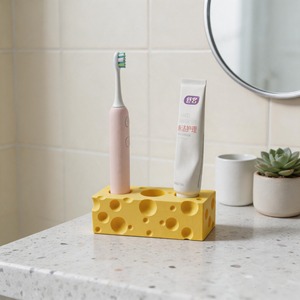 Portaspazzolino a Forma di Formaggio Stampato in 3D con 3 Fori, Supporto per Spazzolino Elettrico, Organizzatore per Bagno, Decorazione per Scrivania, Regalo Creativo - Product Image 4