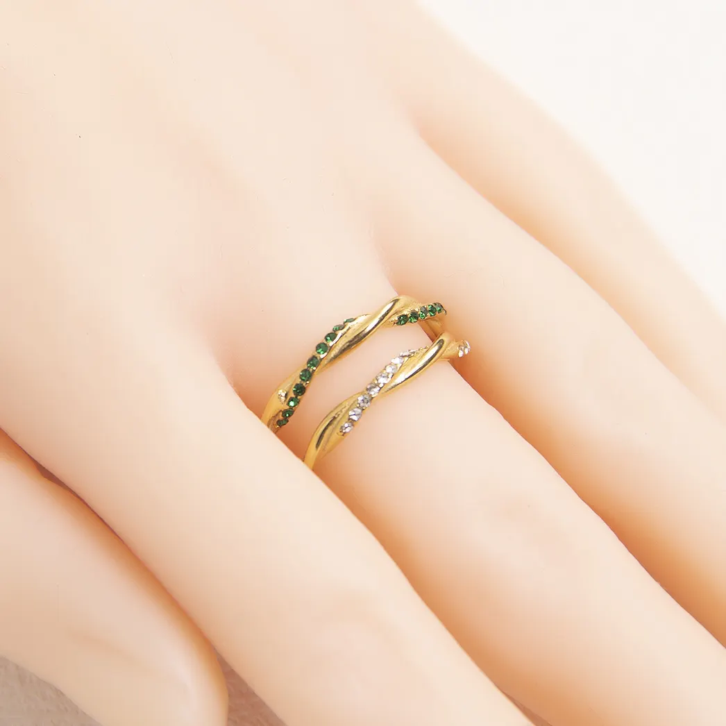 Powell Custom Twist Design Fashion Jewelry Rings anelli di gioielli in acciaio inossidabile con intarsio di Crysal bianco verde