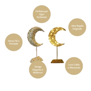 Lampada da Tavolo LED a Forma di Mezzaluna Dorata 38cm Luce Calda 20 LED Senza Fili a Batteria Decorativa per Camera da Letto - Product Image 3