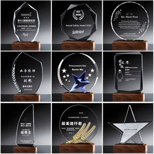Custom <b>Sandblasting</b> Round Faceted, Plate Crystal Trophy On Holder/ - Product Image 4