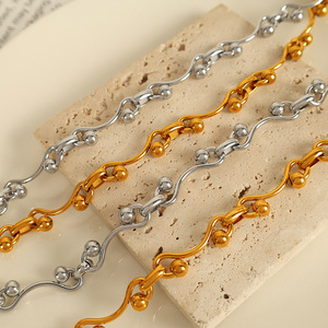 Gold Plated Titanium Steel <b>Bracelet</b> And Necklace Set <b>Ball</b> Chain Design Unisex Fashion Jewelry - Product Image 2
