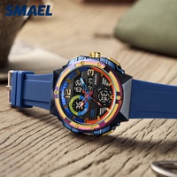 Jam Tangan Pria SMAEL 8118 Persegi Bercahaya Analog Dual Time Alarm Tahan Air 50 Bar Jam Olahraga Gerakan Quartz Tali TPU