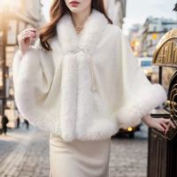 Élégant châle-cardigan classique de style chinois, chaud et doux, en fausse fourrure recyclable pour femme, idéal pour l'hiver