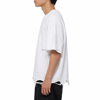 T-shirt Homme Séchage Rapide Blanc Effet Vieilli Oversize Déchiré Manches Courtes Col Rond Streetwear Personnalisé