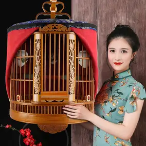 Çin antika kuş kafesi büyük tam set yuvarlak bambu kafes myna papağan ardıç kuş kafesi