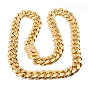 6mm-18mm Cubano Banhado A Ouro Colar De Aço Inoxidável & Pulseira Conjunto com Zircon Iced Link Chain para Presente De Aniversário - Product Image 6