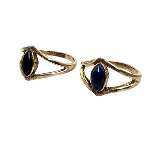 Juego de Anillos de Latón Chapado en Oro Vintage para Mujer, con Zafiro Marquise en Forma de Ojo, Engaste de Bisel, Joyería Geométrica - Product Image 3