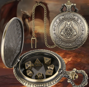 Zhanguang 7 cái Bộ xúc xắc kim loại đa diện vỏ đồng hồ bỏ túi màu vàng cổ làm bằng hợp kim kẽm cho ngục tối và rồng - Product Image 3