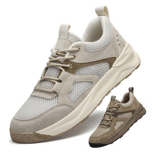 Chaussures de course respirantes à semelle fine pour hommes, en cuir véritable et maille, couleur unie, décontractées, à lacets - Product Image 1