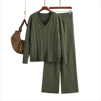 Nouvel ensemble 2 pièces brodé uni et formel en maille à col en V pour femme, coupe régulière, longueur complète, en tissu Oxford Spandex/Coton – Collection Printemps 2025
