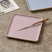 Ensemble tasse et assiette en céramique pastel personnalisable EKA, bols en poterie à double glaçure, offre spéciale pour cafés, restaurants et traiteurs