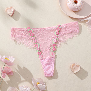 Wholesale Factory Price Lace Solid Embroidered Flower Decoration Soft Comfortable Breathable Lace Thong <strong>Panties</strong> - Product Image 3
