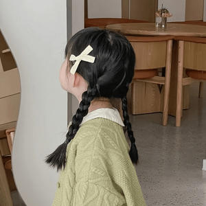 باروكات أصلية طويلة مستقيمة مع غرة هوائية للفتيات الصغيرات، شعر طبيعي أسود قابل للتعديل وناعم للأطفال - Product Image 5