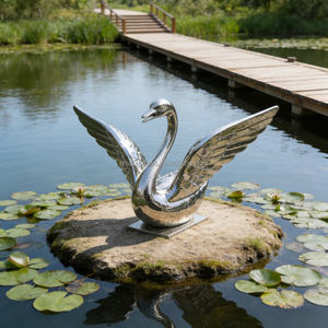 ประติมากรรมหงส์สแตนเลสขัดเงาแบบกำหนดเอง ของตกแต่งสวน/สวนสัตว์ พร้อมน้ำพุ - Product Image 2