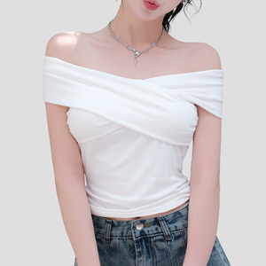Camiseta de manga corta para mujer color sólido elegante estilo suave diseño de pecho verano Top casual fábrica OEM - Product Image 2