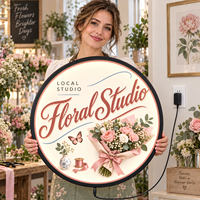 Enseigne lumineuse rétro ronde florale pour fleuriste, décoration murale en métal pour boutique de fleurs, jardin, lieu de mariage et décoration intérieure
