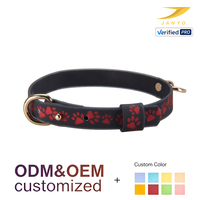 Collier pour chien JANYO personnalisé, durable, imperméable, motif empreinte de patte rouge, anneau en métal doré, réglable.