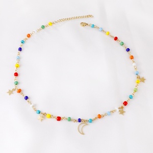 Collar de cadena de verano con cuentas de colores, colgante con forma de luna y estrella, gargantilla de acero inoxidable para fiesta - Product Image 2