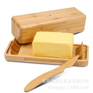 Plato para mantequilla de bambú Xintao con cuchillo y tapa, bandeja rectangular de madera para mantequilla para uso en la cocina - Product Image 1