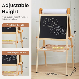 Caballete Magnético de Doble Cara, Caballete de Arte Ajustable de Madera para Niños con Rollo de Papel - Product Image 5