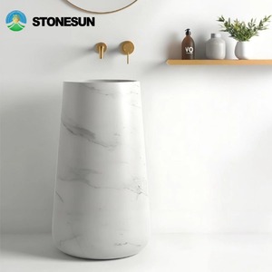 <span class=keywords><strong>Lavabo</strong></span> a Colonna in Marmo StoneSun, Lavandino <span class=keywords><strong>Rotondo</strong></span> o Rettangolare per Bagno di Casa o Hotel, Lucidato e Montato - Product Image 3