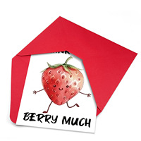 Carte de remerciement en papier d'art grand format avec motif fraise de dessin animé, personnalisable pour entreprise, avec enveloppe vierge pour écriture manuscrite