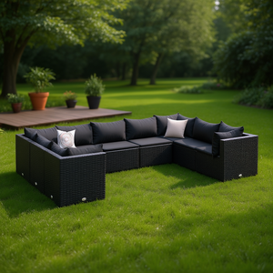 Ensemble de salon de jardin en rotin noir 6 places, mobilier de jardin extérieur au design contemporain, résistant aux intempéries - Product Image 2