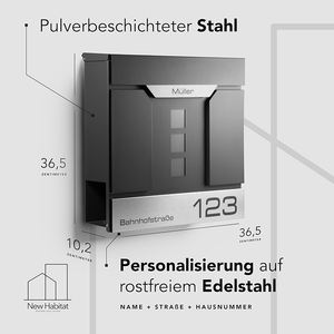 Boîte <span class=keywords><strong>aux</strong></span> <span class=keywords><strong>lettres</strong></span> murale antivol JH-Mech, construction durable, avec <span class=keywords><strong>plaque</strong></span> de <span class=keywords><strong>nom</strong></span> et numéro de maison en acier inoxydable, boîte <span class=keywords><strong>aux</strong></span> <span class=keywords><strong>lettres</strong></span> pour appartement - Product Image 2