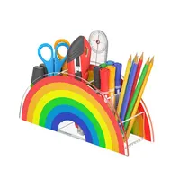 UV Printed Rainbow Desktop Perspex Stationery Set Semicircle Acrylic Kids Pen Pencil Ruler Holder