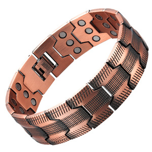 Pulsera de Cobre Puro 99.99% para Hombre, Diseño Geométrico Vintage, Cadena Magnética Ajustable, Certificada por Terceros - Product Image 1