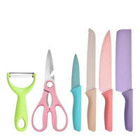 Ensemble de 6 couteaux de cuisine pour chef, ambidextres, durables, en acier inoxydable, lames à bord droit, manches en plastique, logos personnalisés